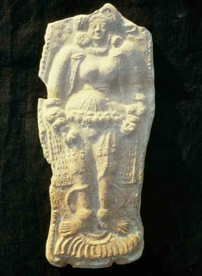 Goddess Laksmi on a Lotus, India, 185-72 BCE, Terracotta, H. 23 cm., #04564.