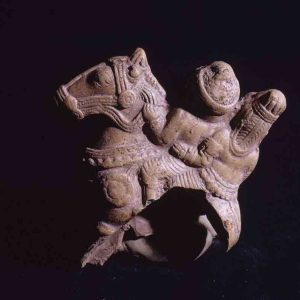 Back. Male and Female Riding a Horse, Ter, Osmanabad, Maharashtra, India, ca. 100-299 CE, Kaolin clay, double mold, Ht. 9.02 cm., #11239.