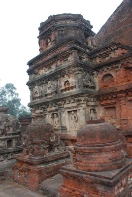 Stupas in front of the Great Monument of Site 3, Nalanda Mahavihara.