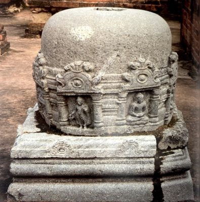 Stone stupa depicting the life scenes of the Buddha excavated near Site 12, Nalanda Mahavihara.
