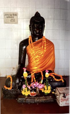 The so-called black Buddha in a temple of its own, about a Kilometre from the excavated site at Nalanda.
