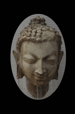 Buddha head, 7-8th century CE, Nalanda Museum. Accession no: 13418