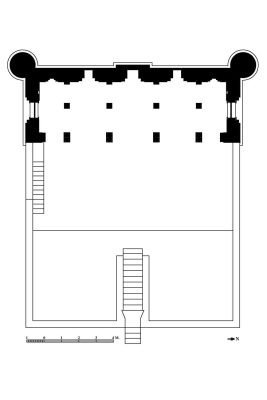 Floorplan of Mosque at Sheik Chilli’s Tomb Complex, 
Thanesar, Kurukshetra, Haryana, 1650 CE, Mortar, Red Sandstone, Center for Art and Archaeology, Accession No.: DR-HA-00288