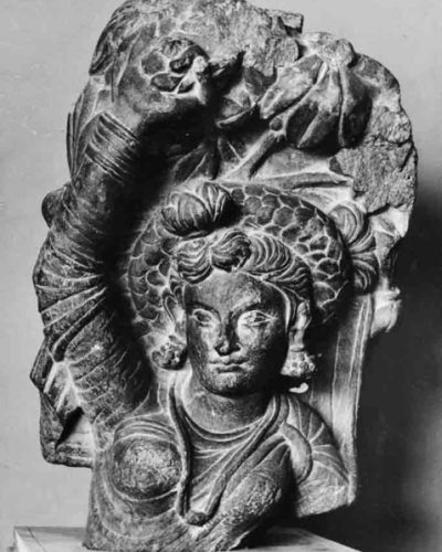 Maya Devi, Fragment of Birth of Buddha, Gandhara, Pakistan
1-199 CE, Stone;
Bharat Kala Bhavan, Varanasi, UP; CA&A, 7000