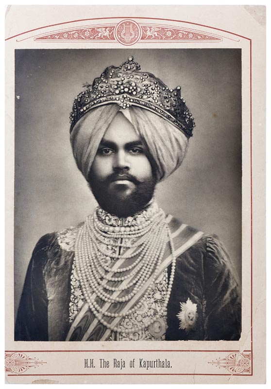 Portrait of HH Raja facing towards us wearing lots of pearls on his neck