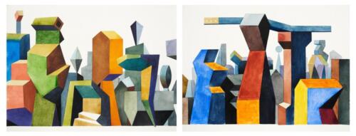 Sameer Kulavoor, Dysfunctional 1, 2020, Acrylic and watercolour on paper, each 14 x 19 in (set of 2).