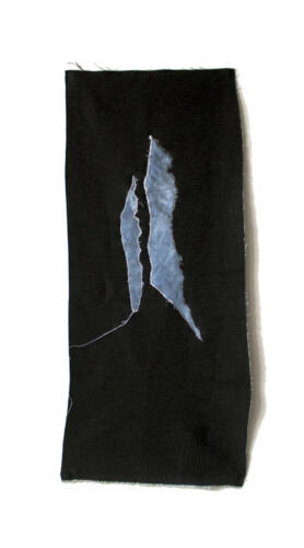 Nidhi Khurana, Residue: Binary, 2020, Naturally dyed silk stitched on denim, 39 x 22 in.