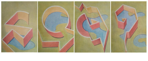 Pavan Kavitkar, Isolated Space 4, Watercolour on paper, each 12 x 8.5 in (set of 4).